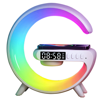 G-Shaped RGB Atmosphere Lamp with 15W Wireless Charger, Bluetooth Speaker, Alarm Clock & Desk Light for Bedside & Room Décor| 10-Year Warranty