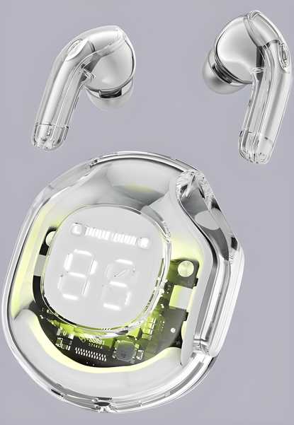 Crystal Portable LED Display Professional Clear Sound Wireless Earbuds