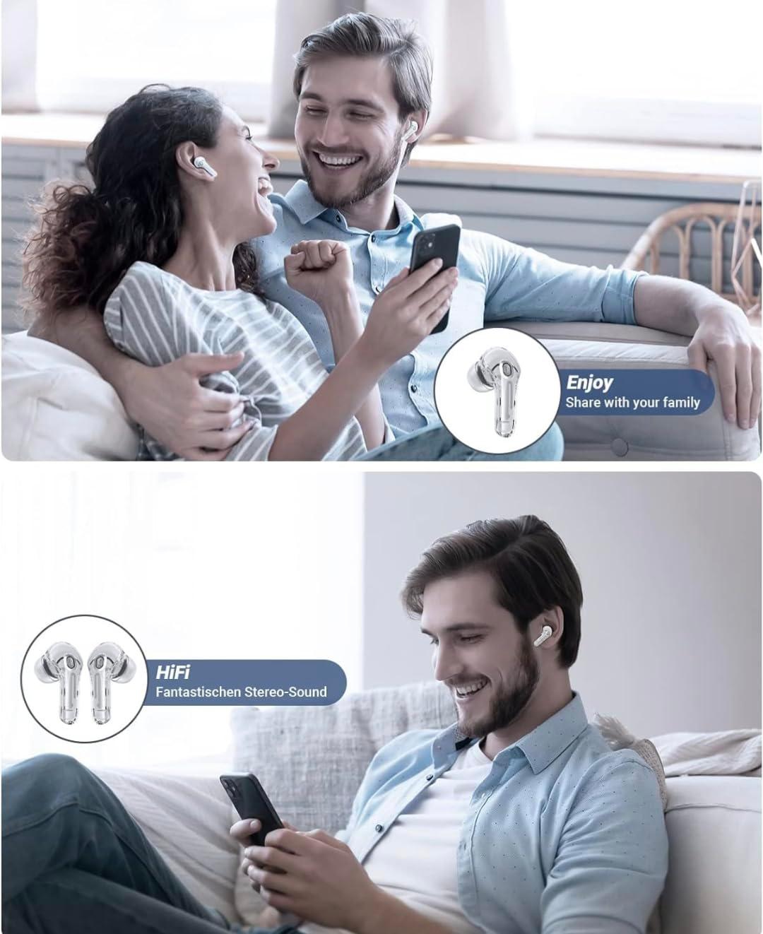 Crystal Portable LED Display Professional Clear Sound Wireless Earbuds